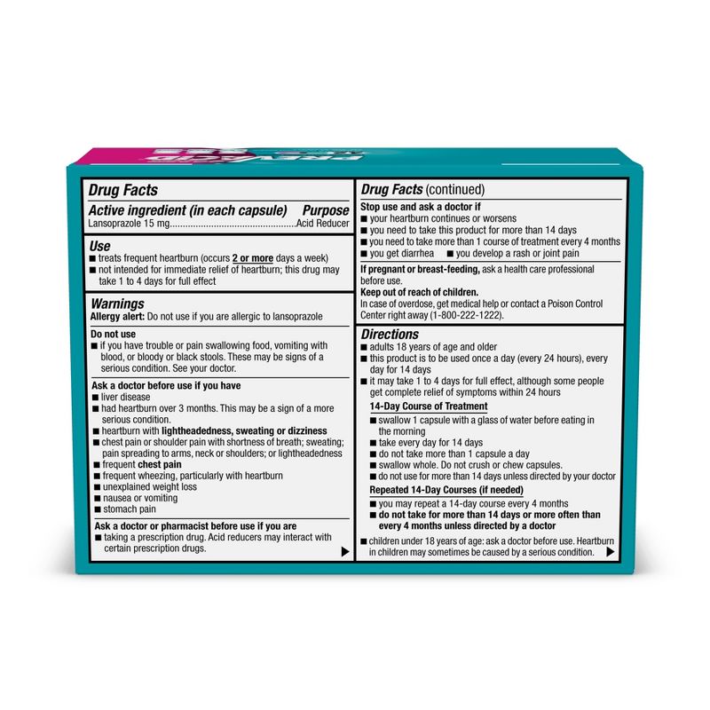 Prevacid 24 HR Lansoprazole Acid Reducer Delayed-Release 15 mg- PPI for Complete Heartburn Relief - 42 Capsules, 6 of 10