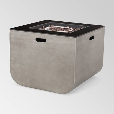 Adio Square 30" Light Weight Concrete Gas Fire Pit - Light Gray