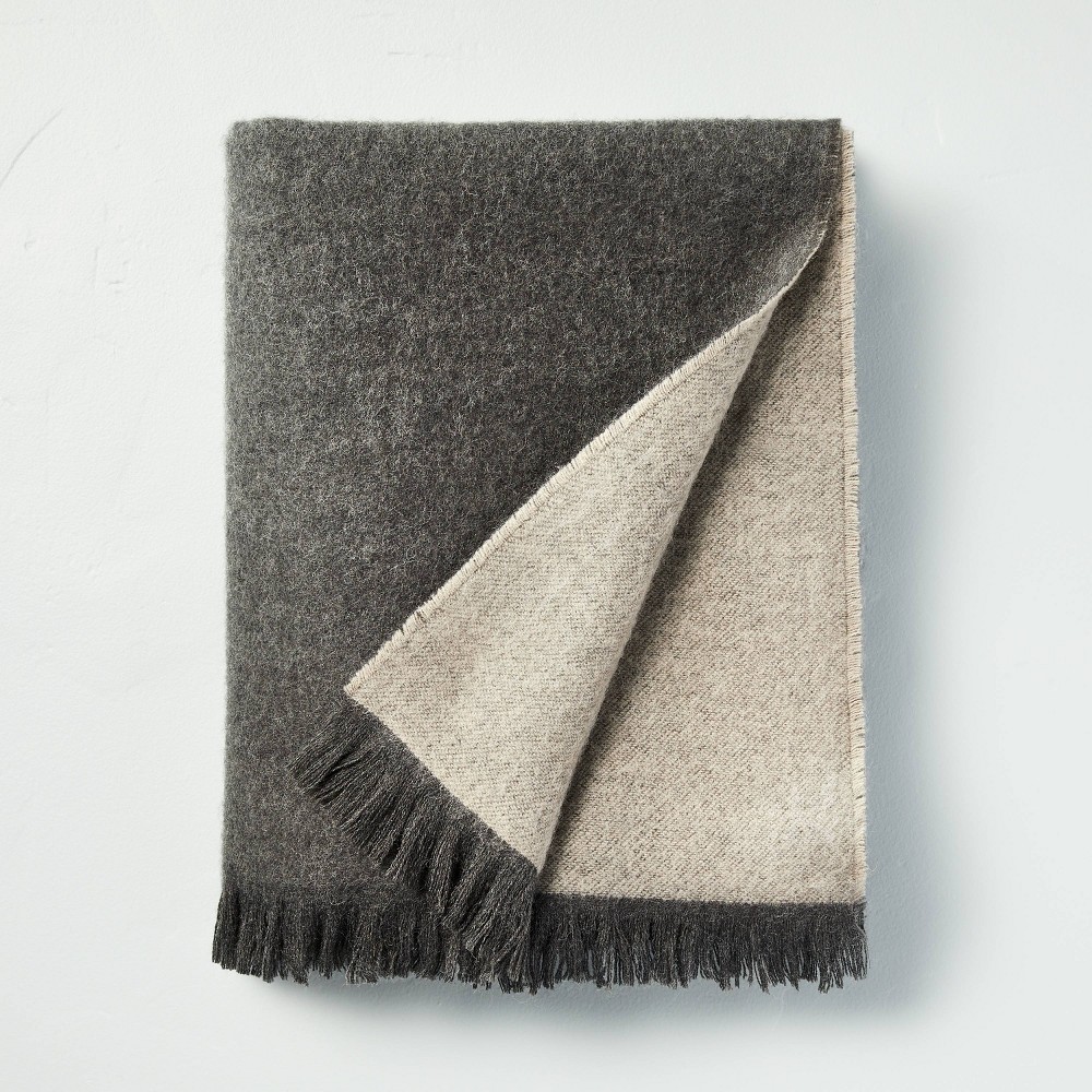 Faux Mohair Fringe Woven Throw Blanket Gray - Hearth & Hand with Magnolia