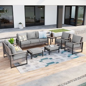 Sonkuki Outdoor Furniture Set Patio Conversation Sofa with Coffee Table Set, All-Weather PE Rattan Couch with Cushion - 1 of 4