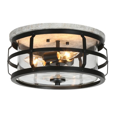LNC Vine 3-Lights 12.6-in Matte Black and Grayish White  LED Flush Mount Lights