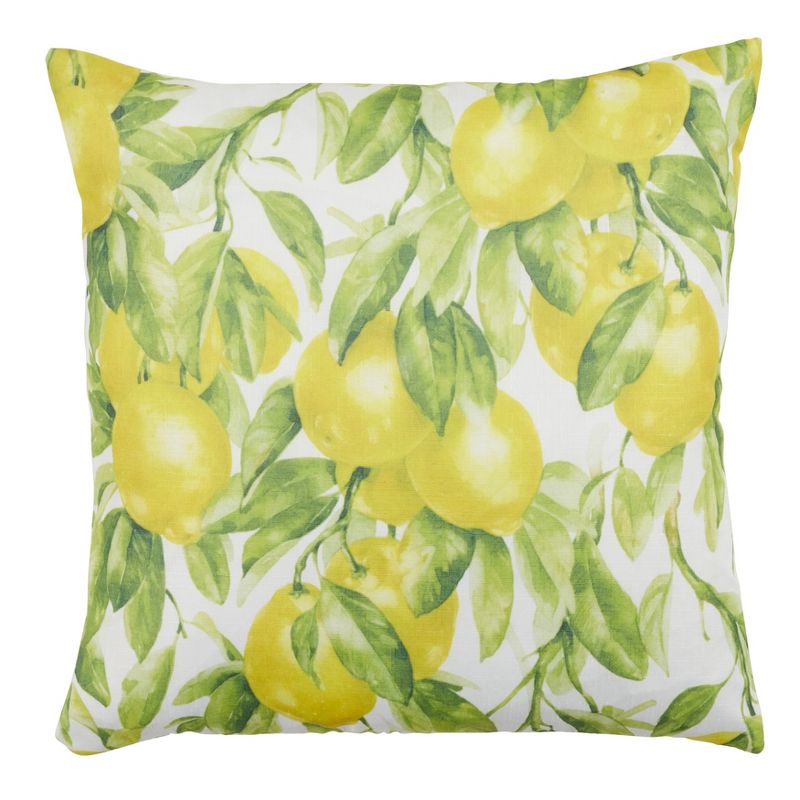 Saro Lifestyle Printed Lemon Pillow - Down Filled, 18" Square, Multi, 2 of 3