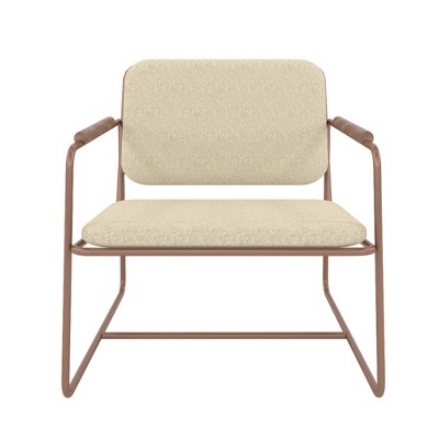 White Faux Leather Low Accent Chair with Steel Frame