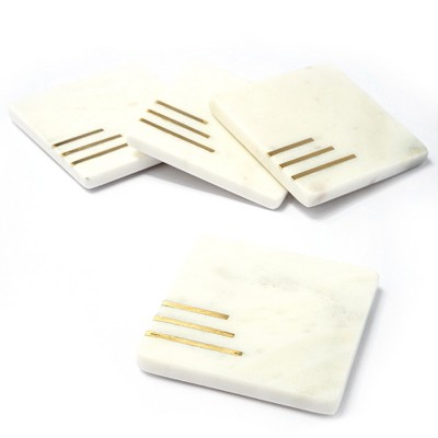Lexi Home Marble 4 Pc. Square Coasters - Triple Brass Inlay