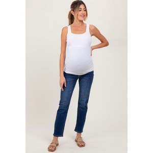 Pinkblush Navy Blue Dark Wash Slim Straight Maternity Jeans - 1 of 4