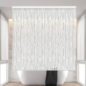 Rollup Shower Curtain Bathroom Waterproof PEVA Heavy Duty Wave 56 inchx95 inch No Rods No Hooks No Rings - 1 of 4