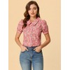 INSPIRE CHIC Women's Puff Short Sleeves Point Collar Button Down Floral Shirts - 3 of 4