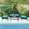 Tangkula 4PCS Patio Rattan PE Wicker Furniture Conversation Set w/ Sofa Chair & Table - 2 of 4