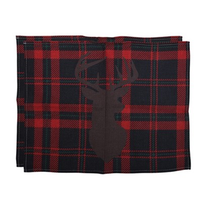 Unique Bargains Christmas Place Mats Square Plaid Linen 13"x17.7" 2 Pcs