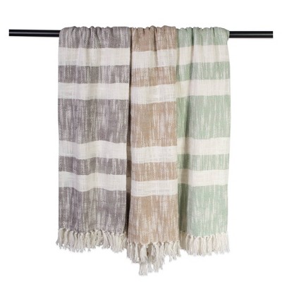 Taupe and White Cotton Sherpa Reversible Throw Blanket