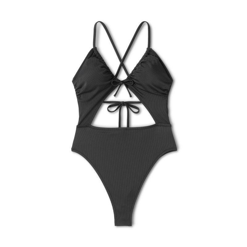 Women's Ribbed Plunge Front Cut Out One Piece Swimsuit - Shade & Shore™, 5 of 9