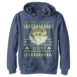 Boy's Star Wars The Mandalorian The Child Ugly Christmas Frog Pull Over Hoodie - 1 of 4