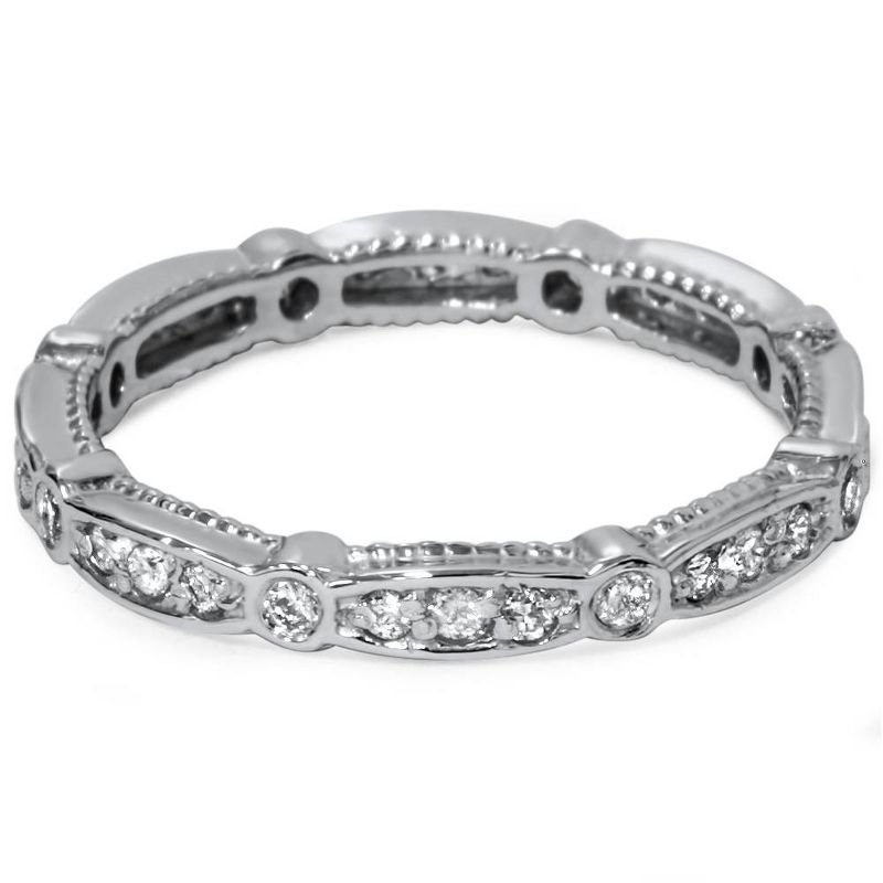 Pompeii3 3/8ct Diamond Eernity Vintage Wedding Stackable Ring 14K White Gold, 2 of 5