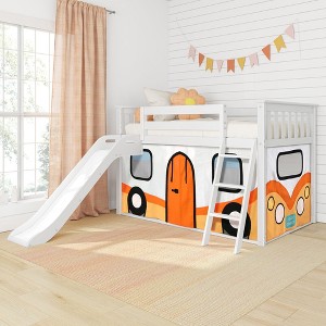 Twin Over Twin Low Bunk With Easy Slide & Orange Camper Van Curtain - 1 of 4