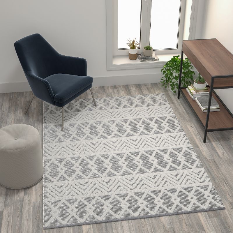 Emma and Oliver Hand Woven Boho Cotton & Polyester Blend Area Rug with Raised Geometric Diamond Design, 3 of 9