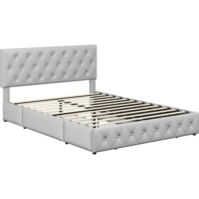 Yaheetech Upholstered Faux Leather Bed Frame with Adjustable Headboard
