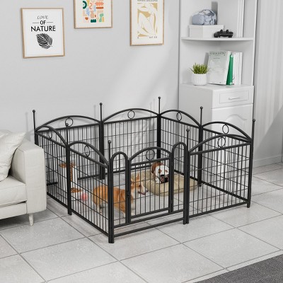 LAOTIES 24" Metal Dog Playpen,8 Panel Foldable Pet Exercise Fence with Door,Heavy Duty Indoor Play Yard for Dogs And Small Animals