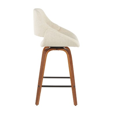 Walnut and Cream Fabric Mid-Century Modern Swivel Counter Stool, Set of 2