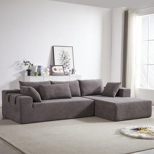 TiramisuBest 108" Modular L-Shaped Upholstered Sectional Sofa Set w/ Right Chaise, 6 Pillows & Free Combination for Living Room & Bedroom,Grey - 1 of 4