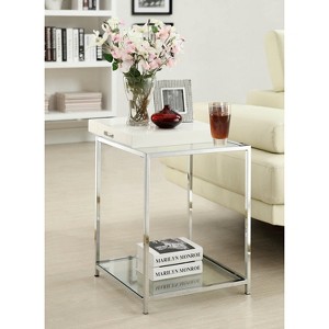 HomeStock Palm Beach End Table with Glass Shelves and Removable Reversible Tray, Modern Accent Side Table with Chrome Frame for Home - 1 of 4