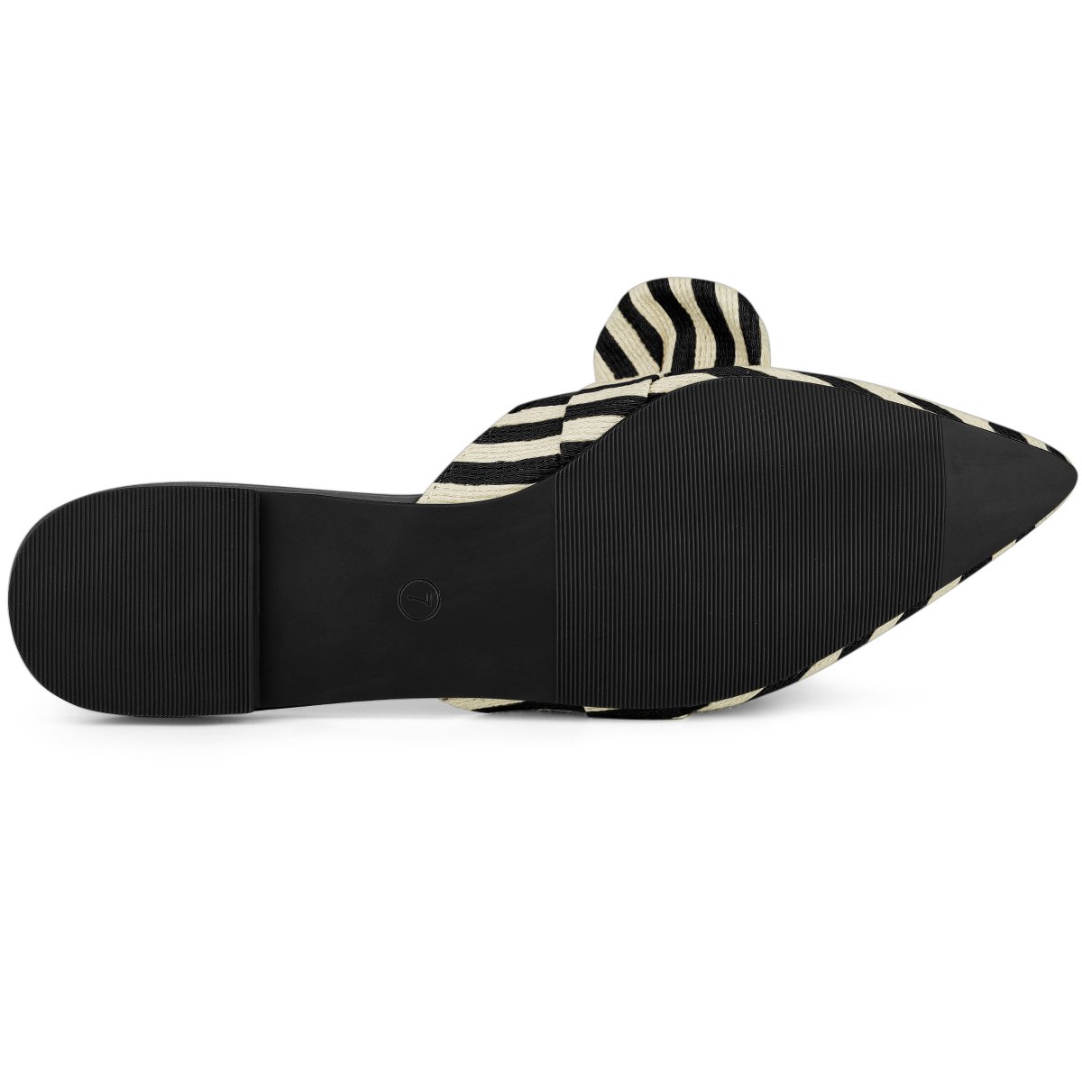 Женские сандалии Allegra K Women's Pointed Toe Slip-on Flat Stripe Bow Decor Slides Mules Black 8 — фото 6