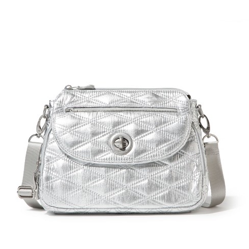 Quilted Mini Crossbody Wristlet Clutch, Pewter