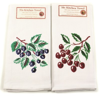 Decorative Towel 24.0" Cherry Blackberry Towels Set/2 100% Cotton Flour Sack Summer  -  Kitchen Towel