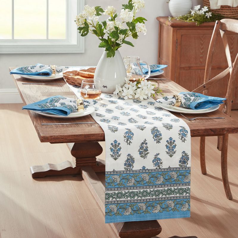 Tropez Block Print Stain & Water Resistant Indoor/Outdoor Table Runner - Multicolor - 13x70 - Elrene Home Fashions, 1 of 5