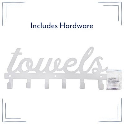 White Metal Wall-Mounted Towel Rack with 6 Hooks