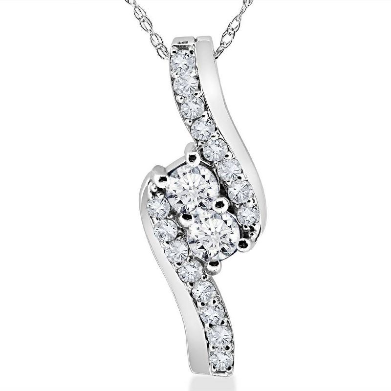 Pompeii3 3/4 Ct TDW Diamond Forever Us Two Stone Pendant Necklace in White or Yellow Gold, 1 of 5
