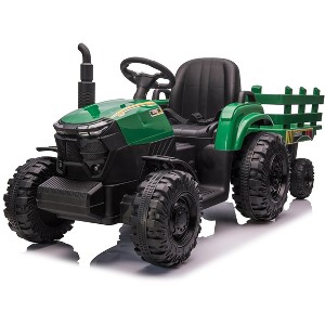 Kids Ride On Tractor with Trailer, 12V Electric Ride On Car for Kids, Dual 40W Motors, LED Headlights, USB/MP3, Battery Powered Outdoor for 3+ - 1 of 4