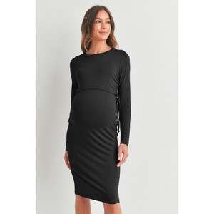 Hello Miz Women's Bodycon Long Sleeve Side Ties Maternity Nursing Friendly Dress - 1 of 4