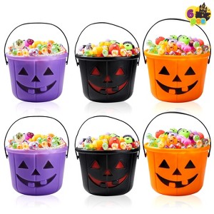 Joyfy Halloween Party Favors 6pcs Halloween Trick Or Treat Pumpkin Bucket Jack O Lantern Basket And Pails With Handle For Party Decorations Supplies - 1 of 4