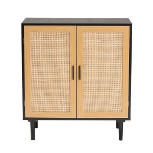 Baxton Studio Maureen Wood and Rattan 2 Door Storage Cabinet Espresso/Natural Brown : Bohemian Style, Particle Board Frame, 2 Shelves - 1 of 4