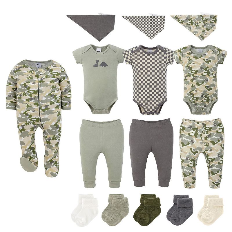 The Peanutshell Offroad Dino 15-Piece Baby Girl Clothes Set, 0-3 Months