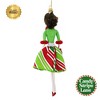 Santa Land Bree In Green & Red Candy Striped Short Skirt Ornament 6.50 Inch, Glass - Dames Of Candy Stripe Lane Ladies Shopper Italian Italy 23D1020 - 2 of 3