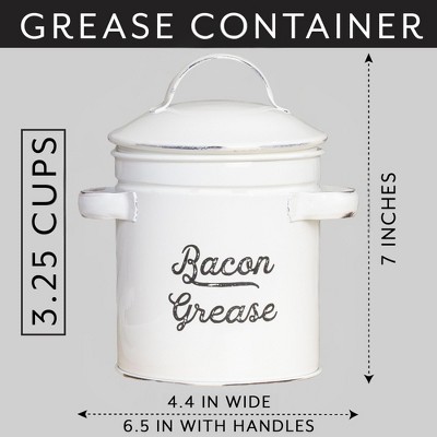 AuldHome Design White Bacon Grease Container, Enamelware Can w/ Strainer, Farmhouse Style Kitchen Storage — фото 6