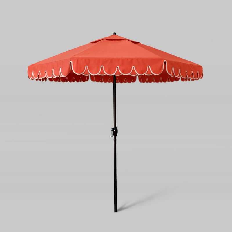 7.5' Sunbrella Scallop Base Market Patio Umbrella with Auto Tilt - Bronze Pole - California Umbrella, 1 of 5