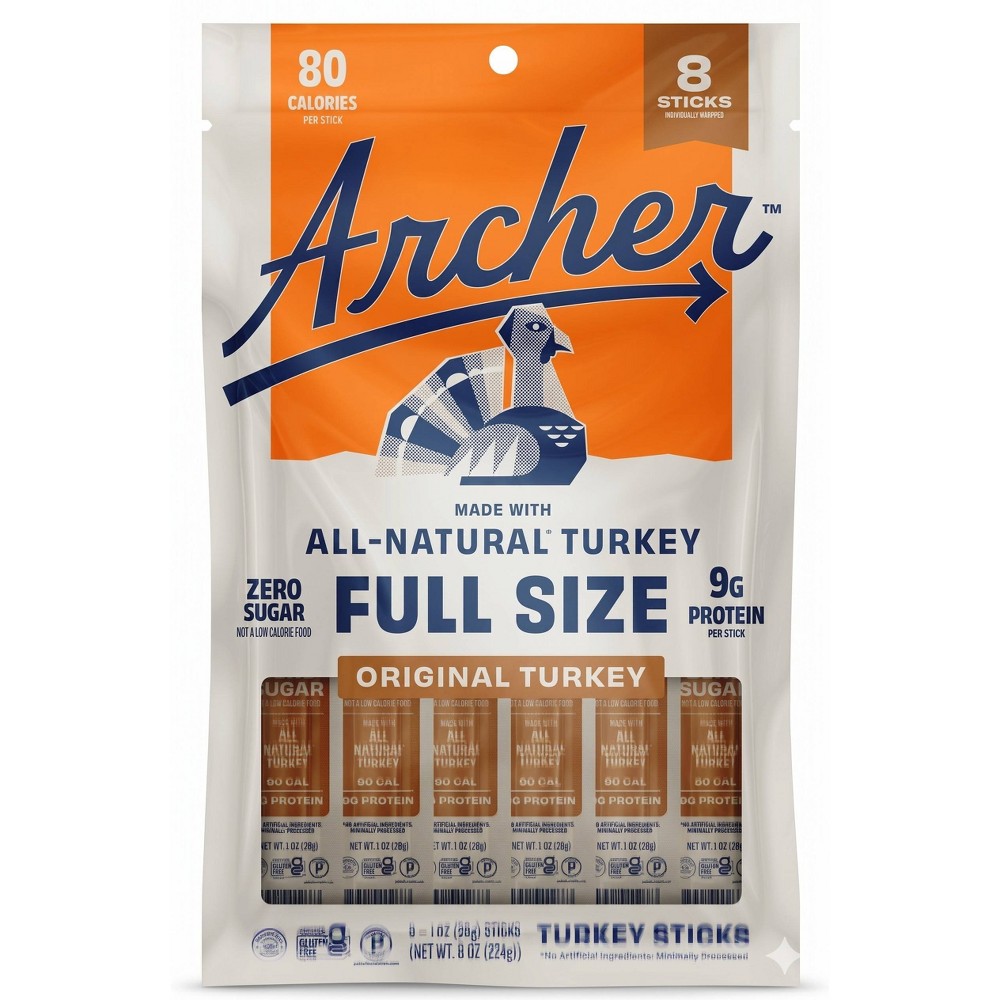 Archer Jerky Original Turkey Meat Sticks - 9g Protein - 8oz/8ct