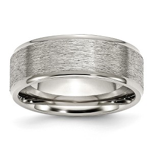 Black Bow Jewelry 8mm Stainless Steel Grain Finish Flat Center Polished Ridged Edge Band - 1 of 4
