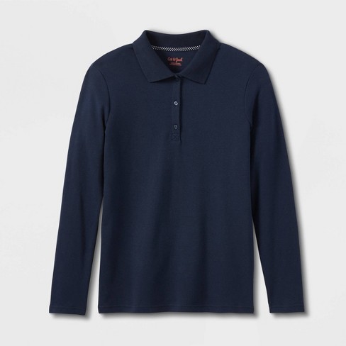 Girls' Long Sleeve Interlock Uniform Polo Shirt - Cat & Jack™ Blue Xl ...