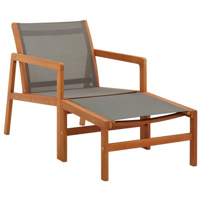vidaXL Patio Chair with Footrest Gray Solid Wood Eucalyptus and Textilene