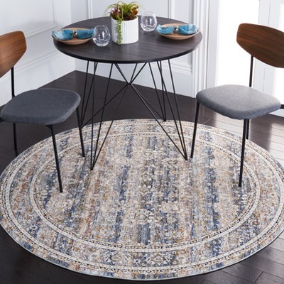 Blue and Gray Round Oriental Synthetic Area Rug, 6 ft
