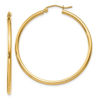 Black Bow Jewelry 2mm x 40mm 14k Yellow Gold Classic Round Hoop Earrings