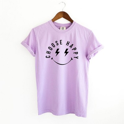 Simply Sage Market Women's Choose Happy Lightning Eyes Short Sleeve Garment Dyed Tee