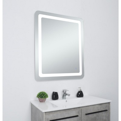 Glossy White Rectangular LED Bathroom Vanity Mirror with Silver Frame
