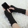 Allegra K Women's Fingerless Gloves Knitted Ribbed Cuff Arm Warmers One Size - 4 of 4