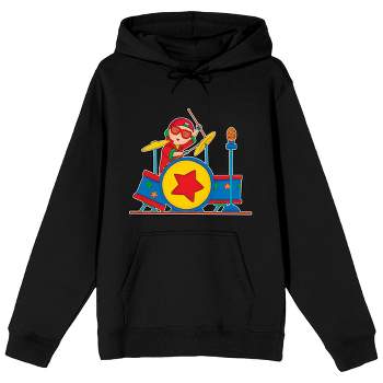 Caillou Cartoon Character Playing Drum Set Men's Black Hoodie