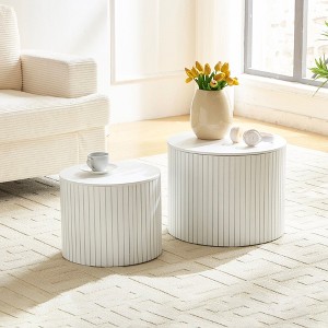 Sapphtopaz Modern Nesting Coffee Table Center Coffee Bar Round End Table Set with Stripes Design and Storage Space for Living Room, Bedroom - 1 of 4