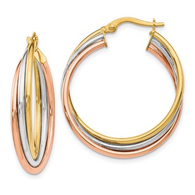 Black Bow Jewelry 5mm Triple Crossover Hoops in 14k Tri-Color Gold, 28mm (1 1/8 Inch)